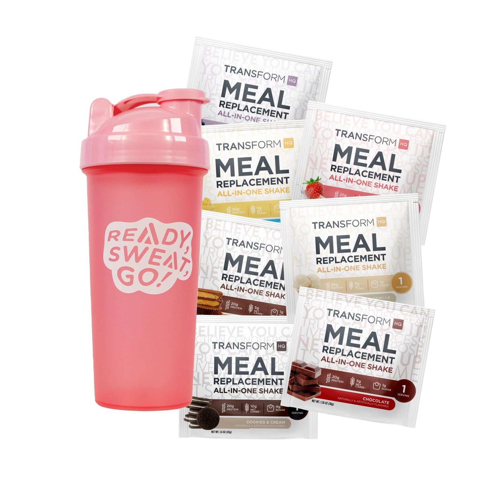 Meal Shake Variety Box With Pink Shaker, 7 Single-Serving Shake Packs
