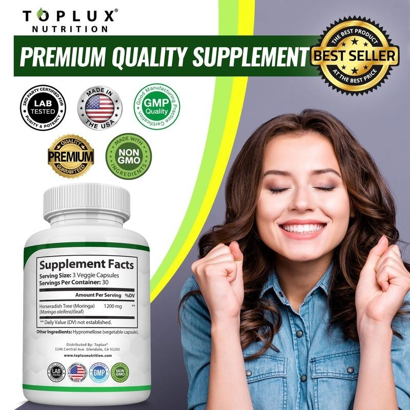 Moringa 1200mg Capsules | 90 Capsules, Immune & Gut Support