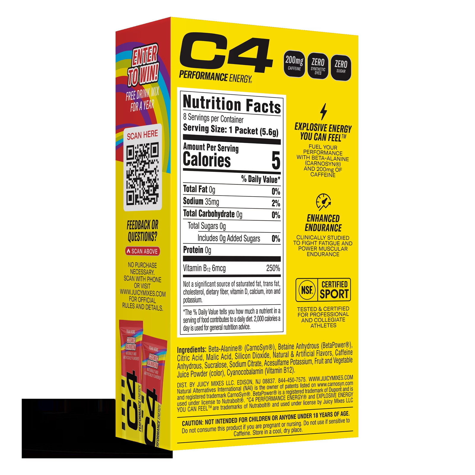 C4 Performance Energy Powder Drink Mix, Cosmic Rainbow, 8 Pack