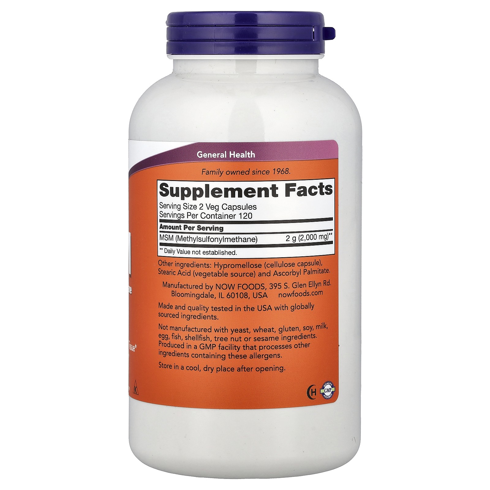 Now Foods MSM 1000 mg 240 Capsules GMP Quality Assured , Non-GMO