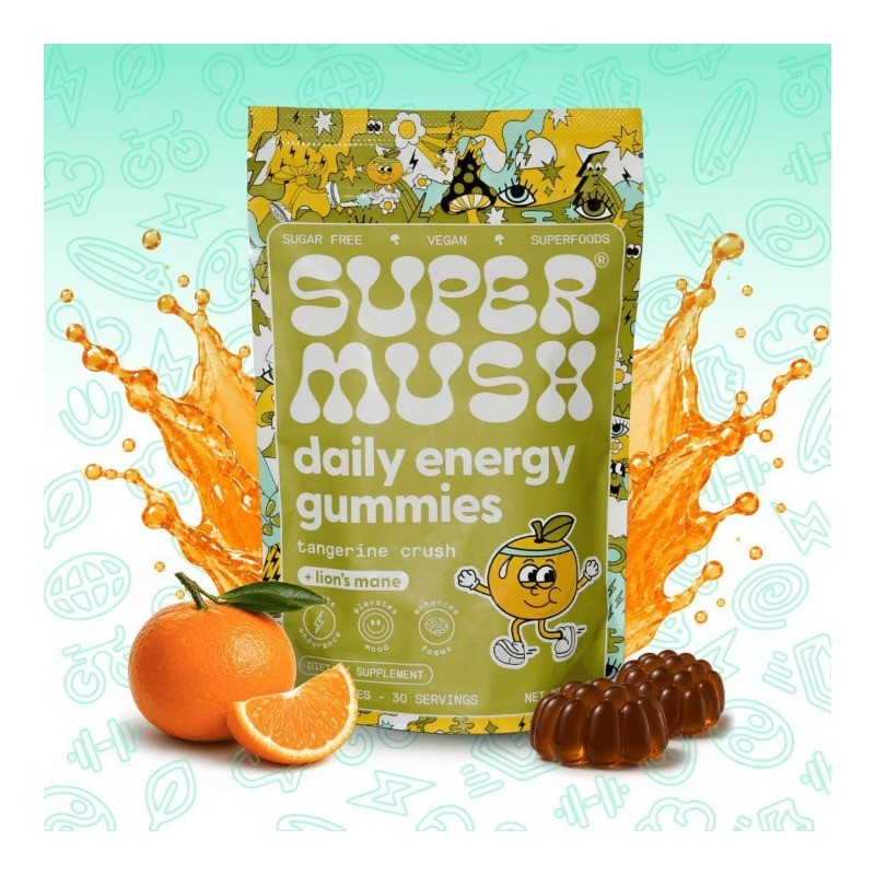SuperMush Daily Energy Mushroom Vegan Supplement Gummies – 60ct/30 Servings