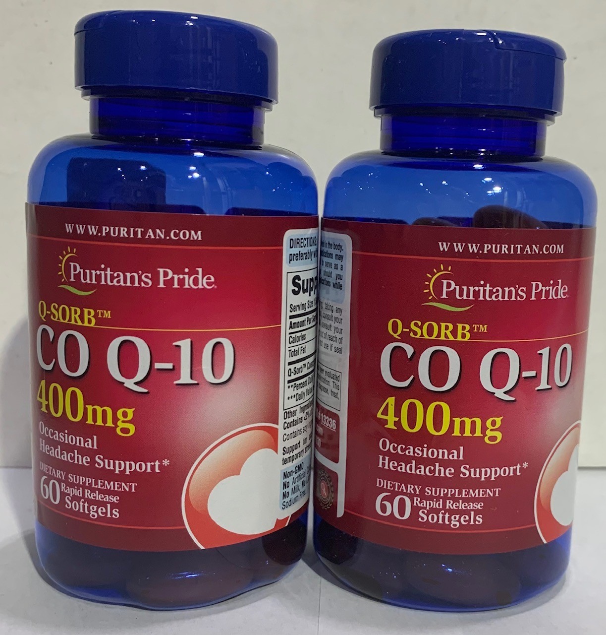 2 Pack Puritan’s Pride CoQ10 400mg Q-Sorb (120 Softgels Total) Heart Health