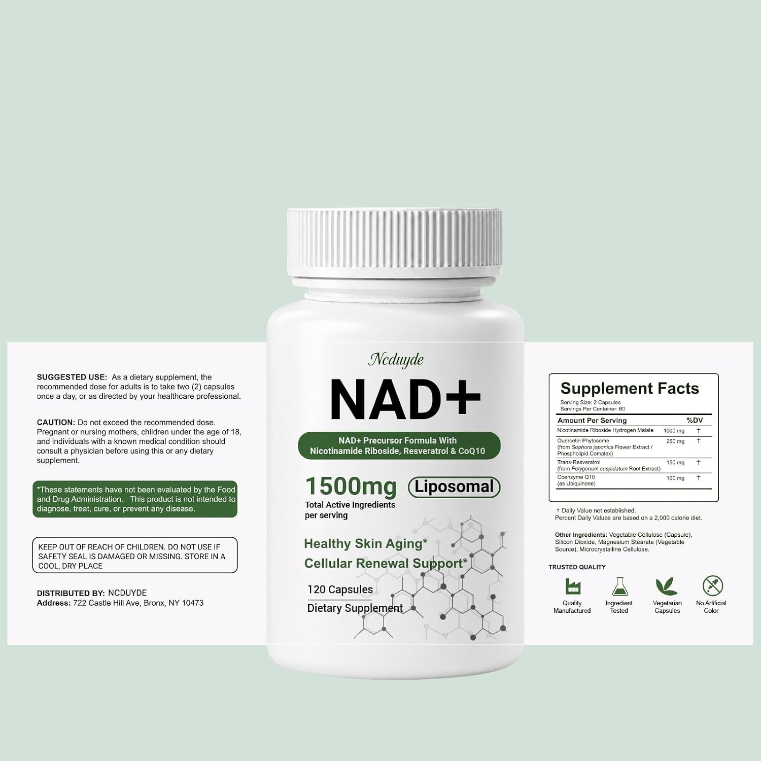 Ncduyde NAD+ Supplement, Liposomal NAD Nicotinamide Riboside Resveratrol 1500 mg