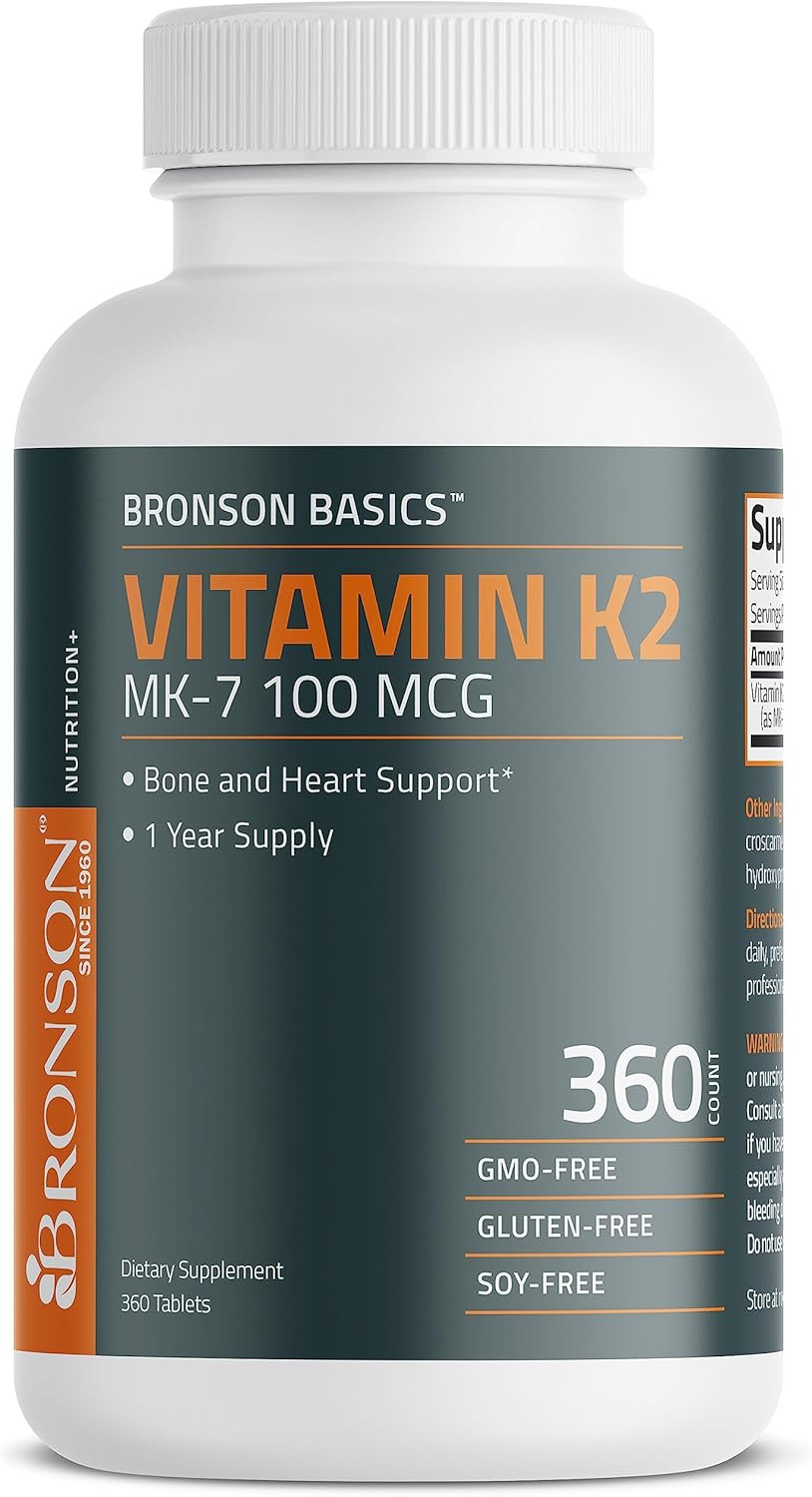Bronson Vitamin K2 MK-7 100 MCG, K2 as MK7 Menaquinone, Bone Support, Tablets