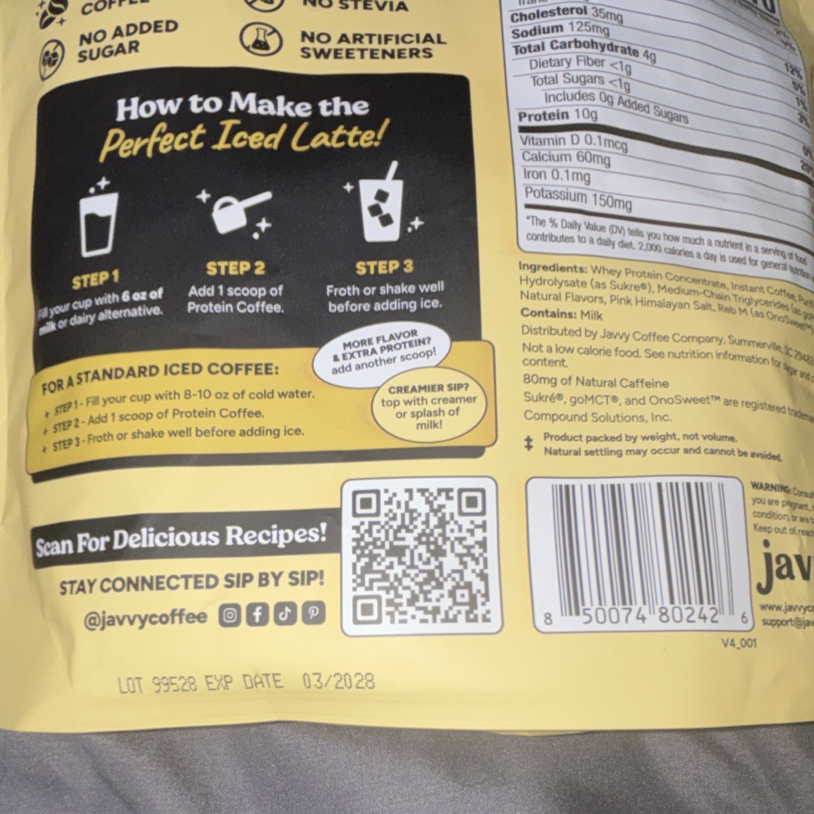 Javvy Original Protein Coffee Powder 12.4 oz No Added Sugar MCTs Prebiotics