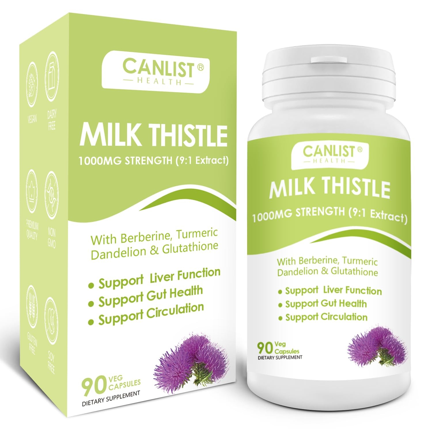 CANLIST Milk Thistle Capsules 1000mg, Potent 9:1 90 Count (Pack of 1)