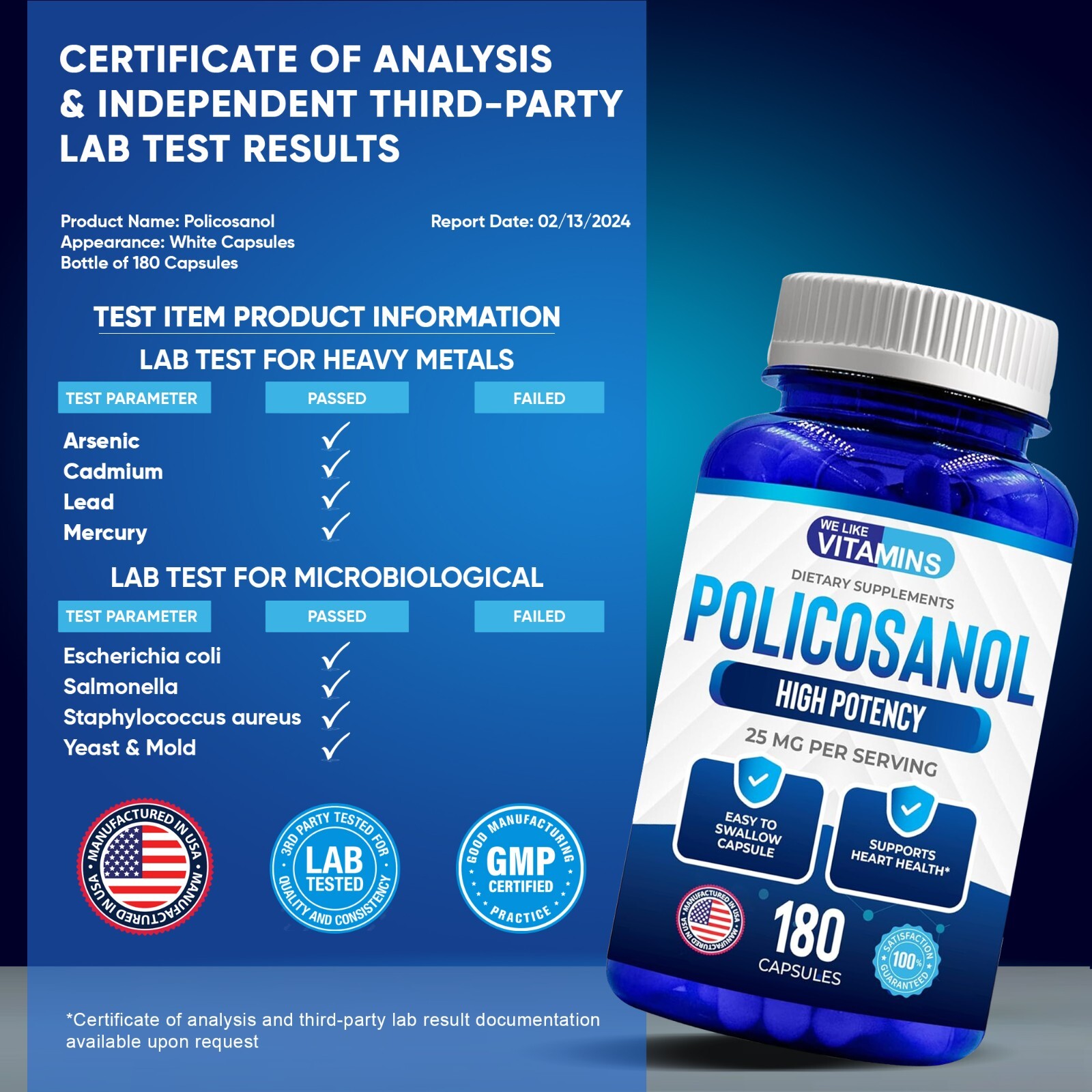 Policosanol 25mg – 180 Capsules We Like Vitamins