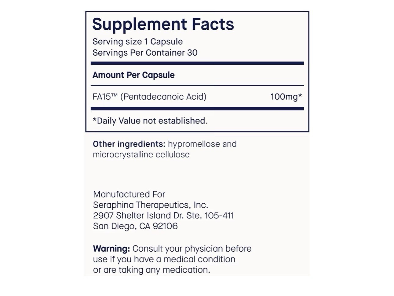 Fatty15 C15:0 Pentadecanoic Acid Healthy Aging Supplement 90 Caps 3 Month
