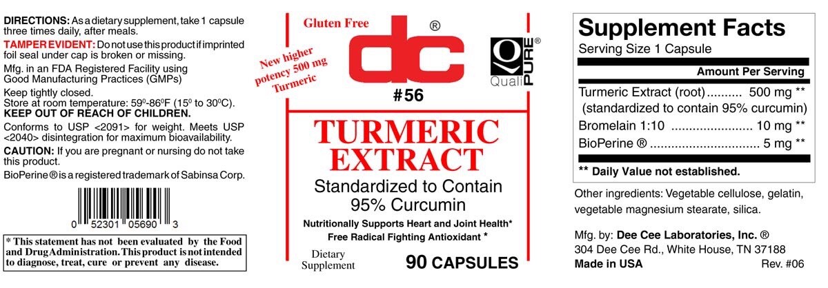 Turmeric Extract 95% Curcumin 90 capsules Dee Cee Labs .