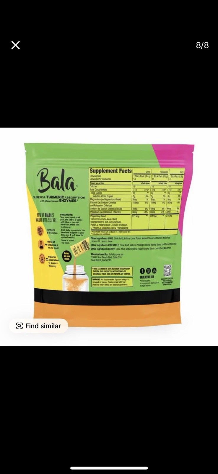 Bala Electrolyte Drink Mix Zero Sugar Hydration Powder With Tumeric New