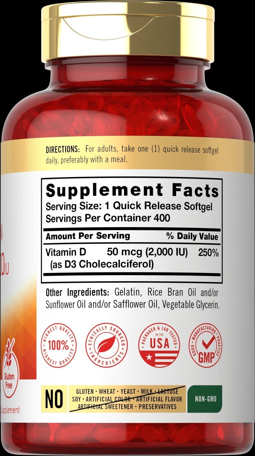 Vitamin D3 2000 IU Softgels | 400 Count | Non-GMO, Gluten Free | by Carlyle