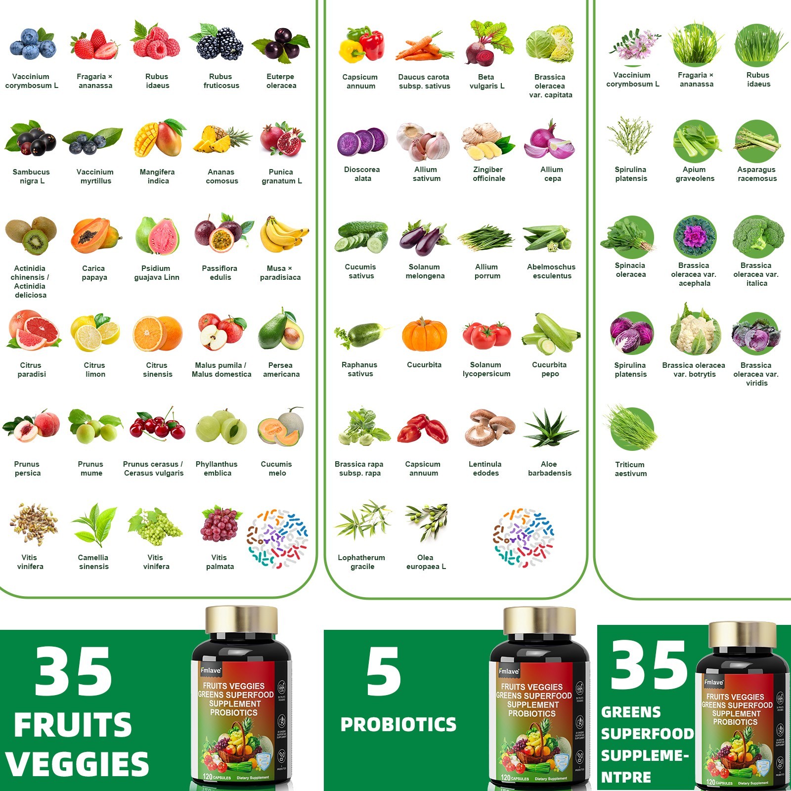 Super Fruit & Vegetable Supplements – Organic Whole Superfood & Probiotics 120ct