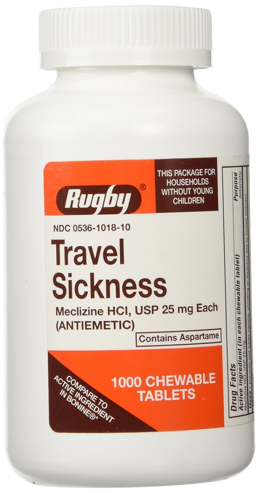 Chewable Meclizine Tablets 25mg – 1000 Count – Motion Sickness Relief, Anti-Naus