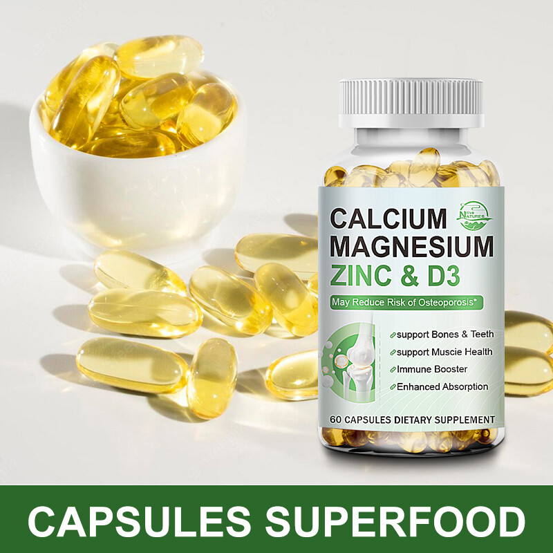 Calcium Magnesium Zinc + Vitamin D-3 Capsules, Bone Muscle Teeth Immune Support