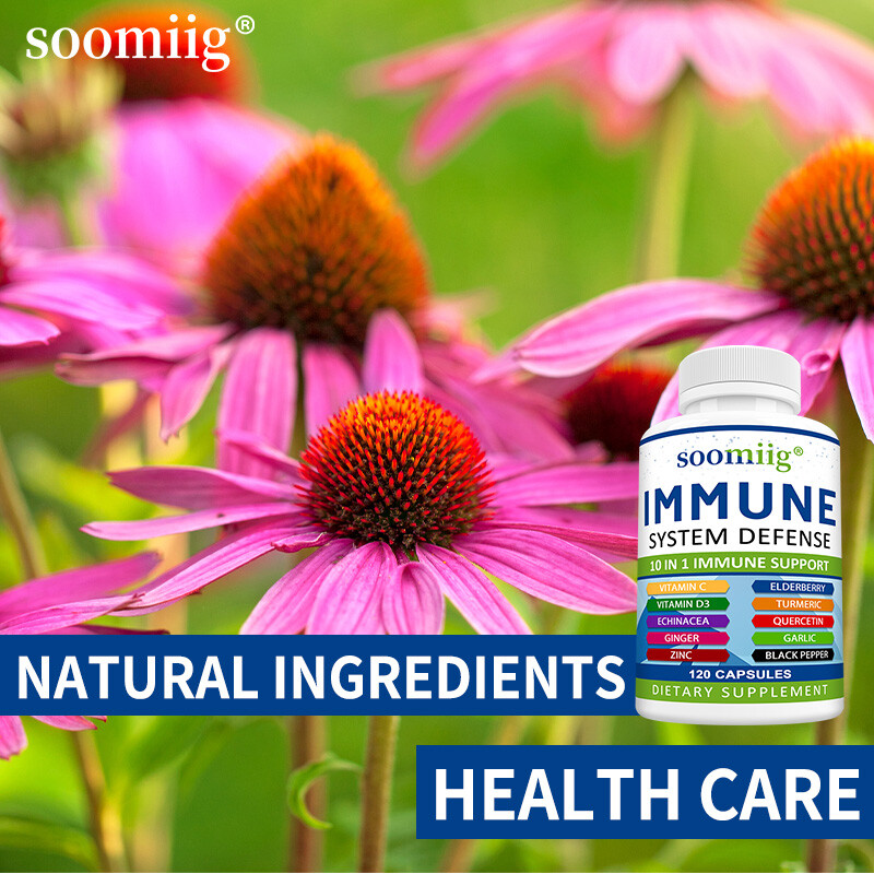 Immune System Defense Support Supplements Vitamin C D3 Quercetin Turmeric Vegan