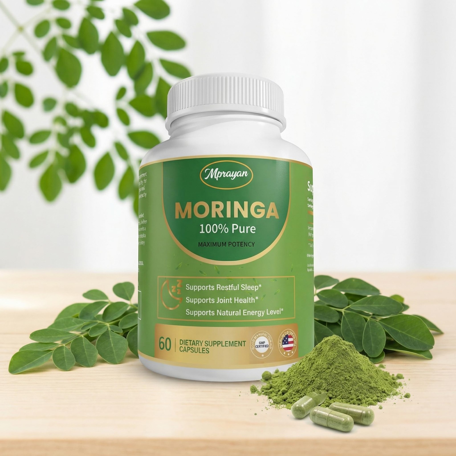 Mprayan Moringa Capsules 800Mg Moringa Oleifera Leaf Powder Superfood Herbal