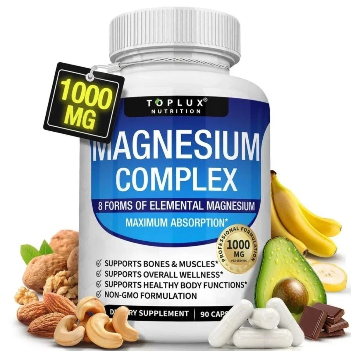 Toplux Nutrition 8 Forms Elemental Magnesium Complex 1000mg Daily Mineral Suppor