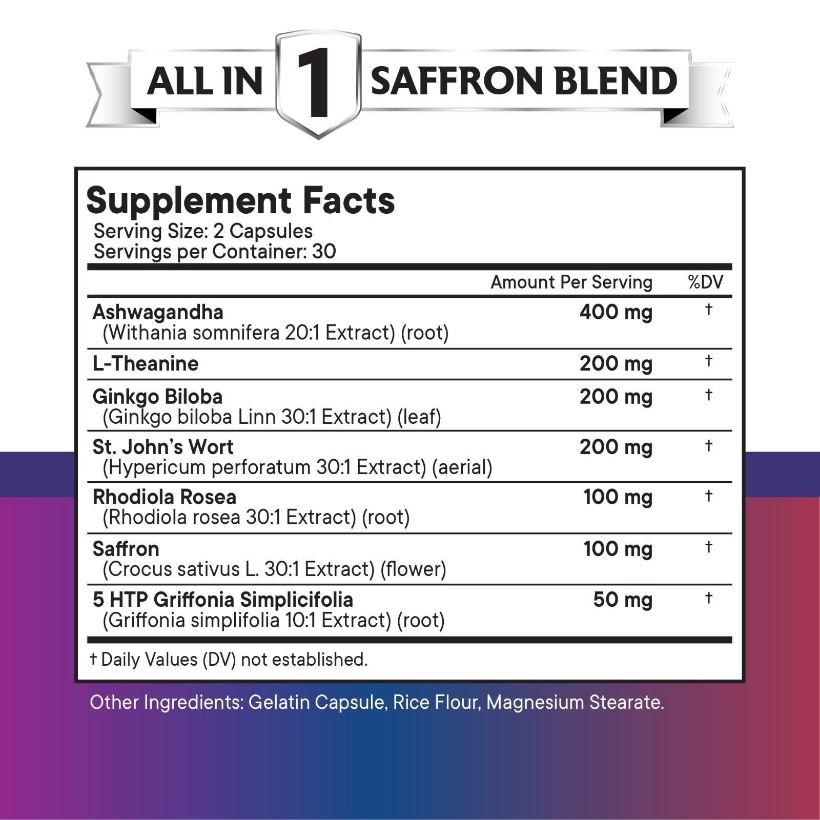 Saffron Supplements with Ashwagandha, L-Theanine, Ginkgo Biloba & 5-HTP – 180 Co