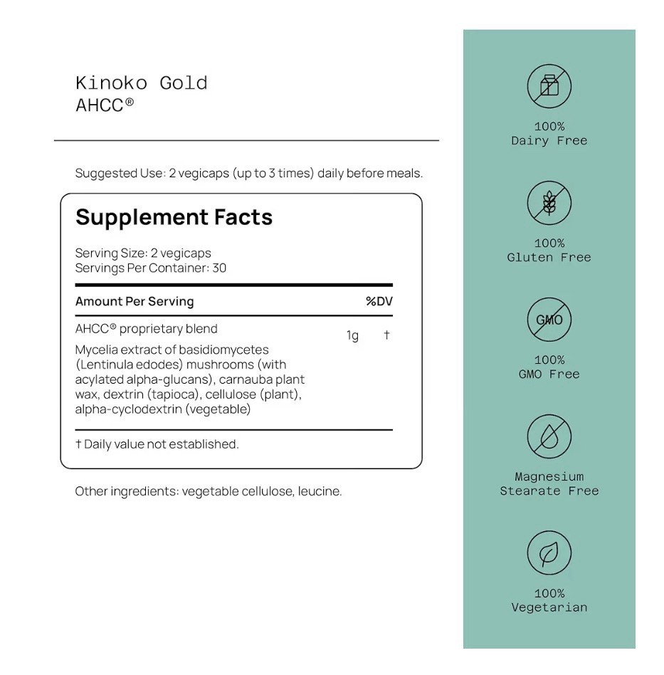 2 Packs Quality of Life Kinoko Gold AHCC Immune Support 120 Capsules