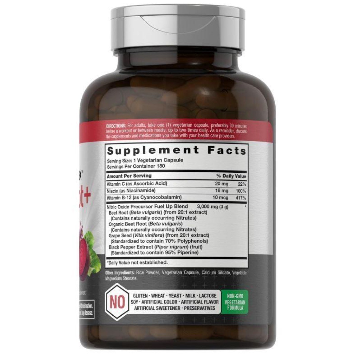 Horbaach Nitric Oxide Max Beet Root Capsules, 180ct, Vegetarian