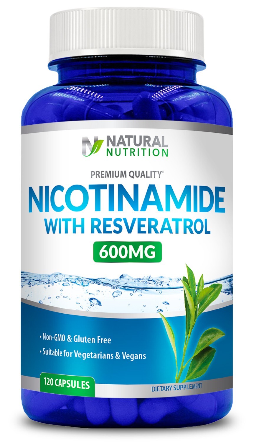 Nicotinamide with Resveratrol 600mg Vitamin B-3 – 120 Veggie Caps Gluten Free