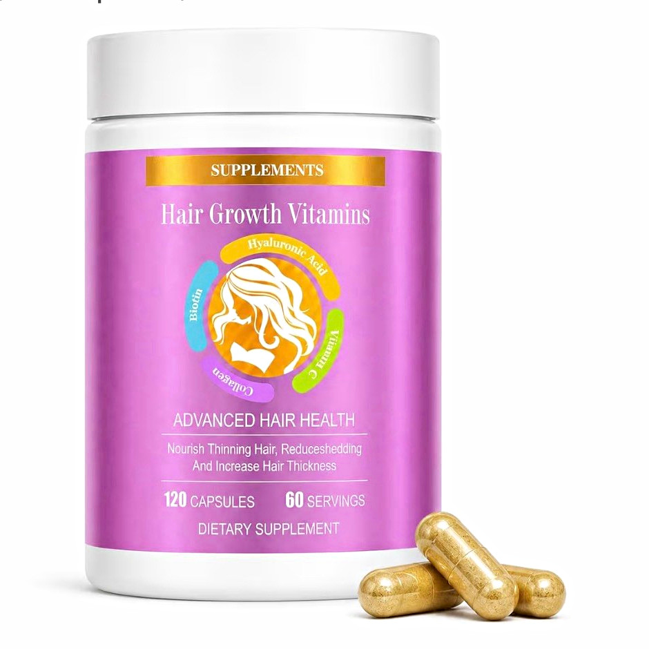 Supplements Hair Growth Vitamins Biotin Collagen Zinc Gluten-Free 120 Capsules