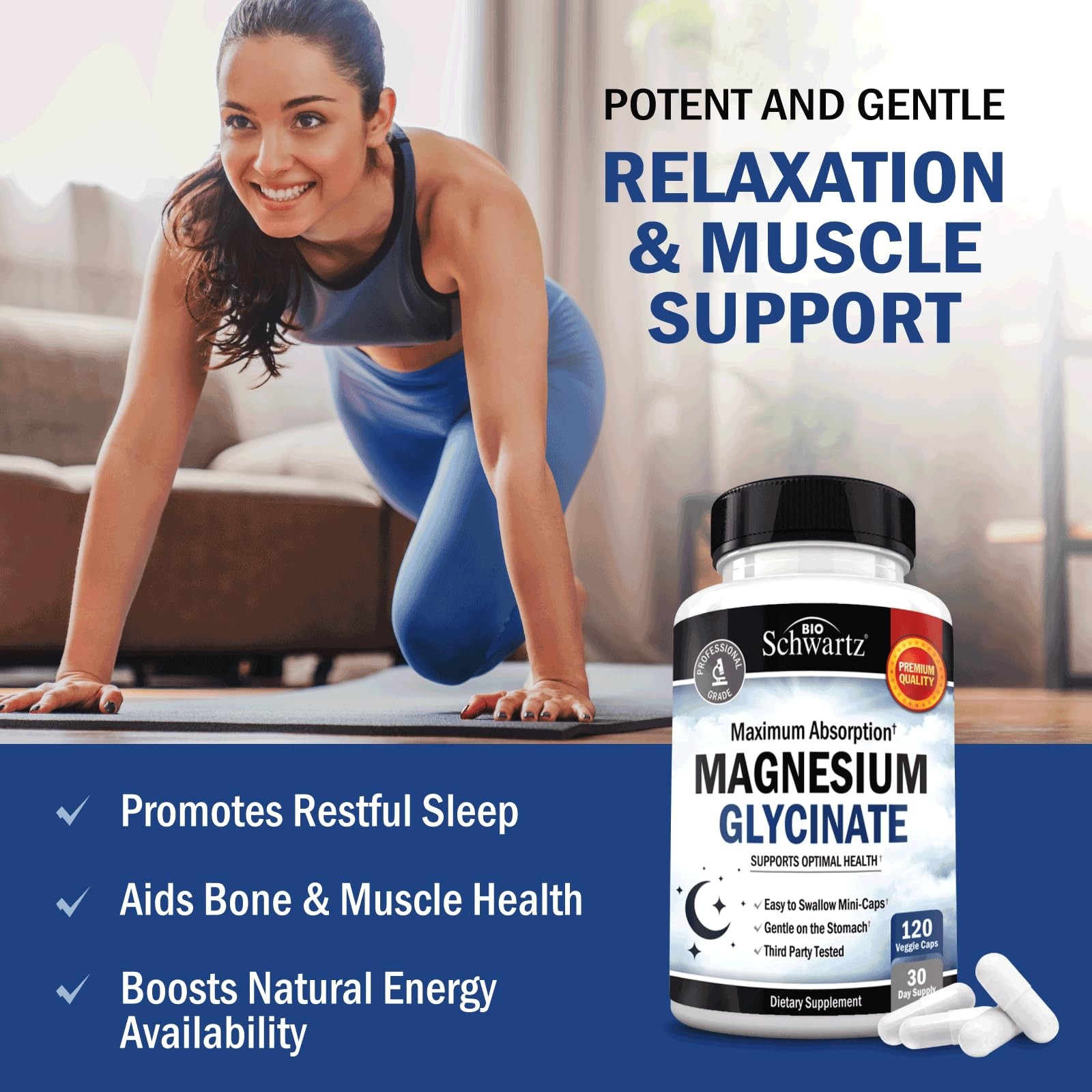 BioSchwartz Magnesium Glycinate 500mg Capsules (120 120 Count (Pack of 1)