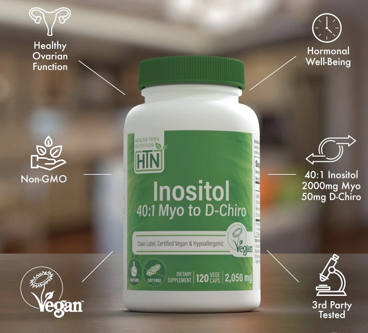 Inositol Supplement 40:1 Myo-Inositol to D-Chiro-Inositol Ratio PCOS WOMEN