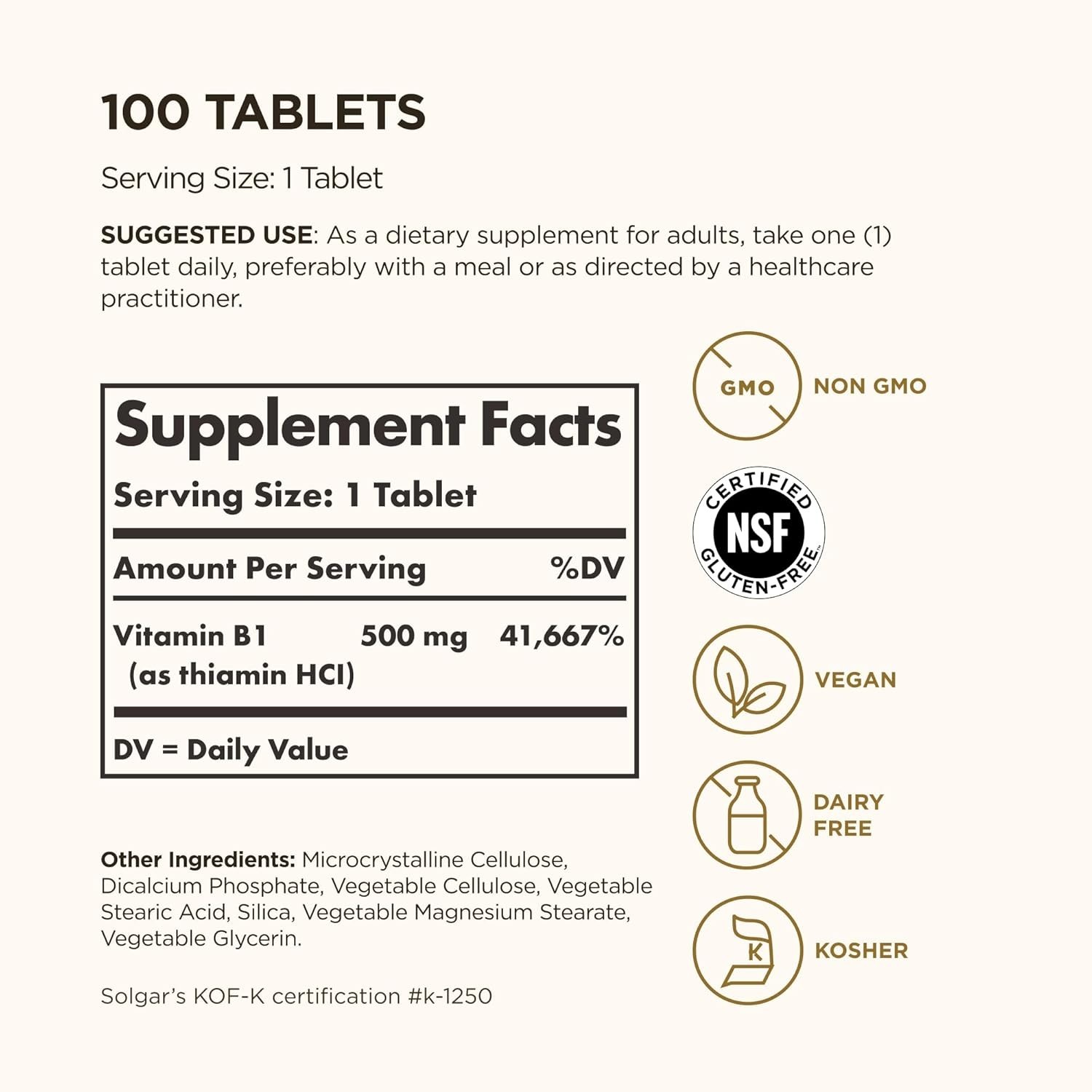 New Vitamin B1 Thiamin 500mg Gluten-Free