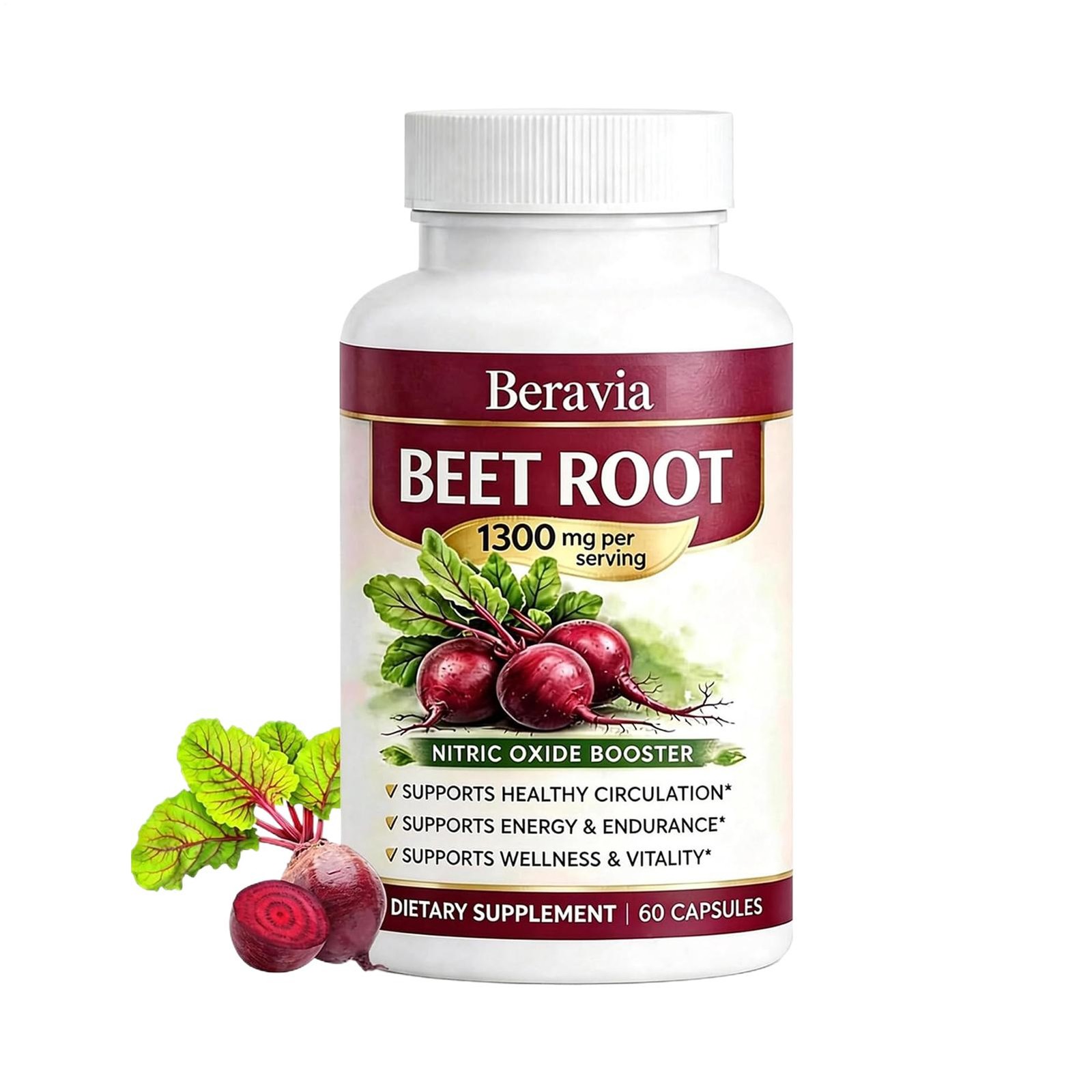 Beravia Beetroot Capsules 1300mg, Vegan, Non-GMO, And Gluten-Free – 60 Capsule1