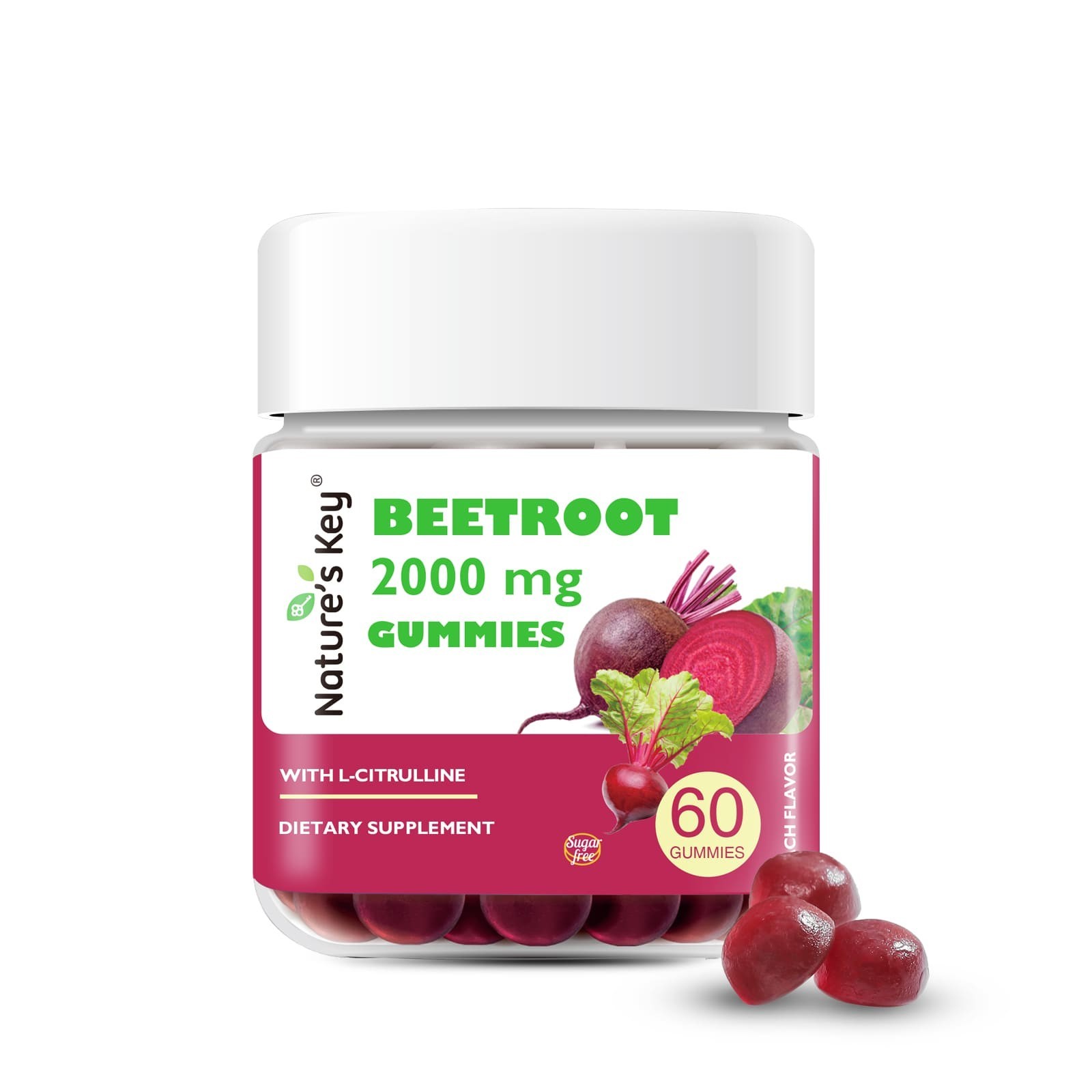 Nature’s Key Beetroot Gummies Sugar Free Energy Booster 60Ct