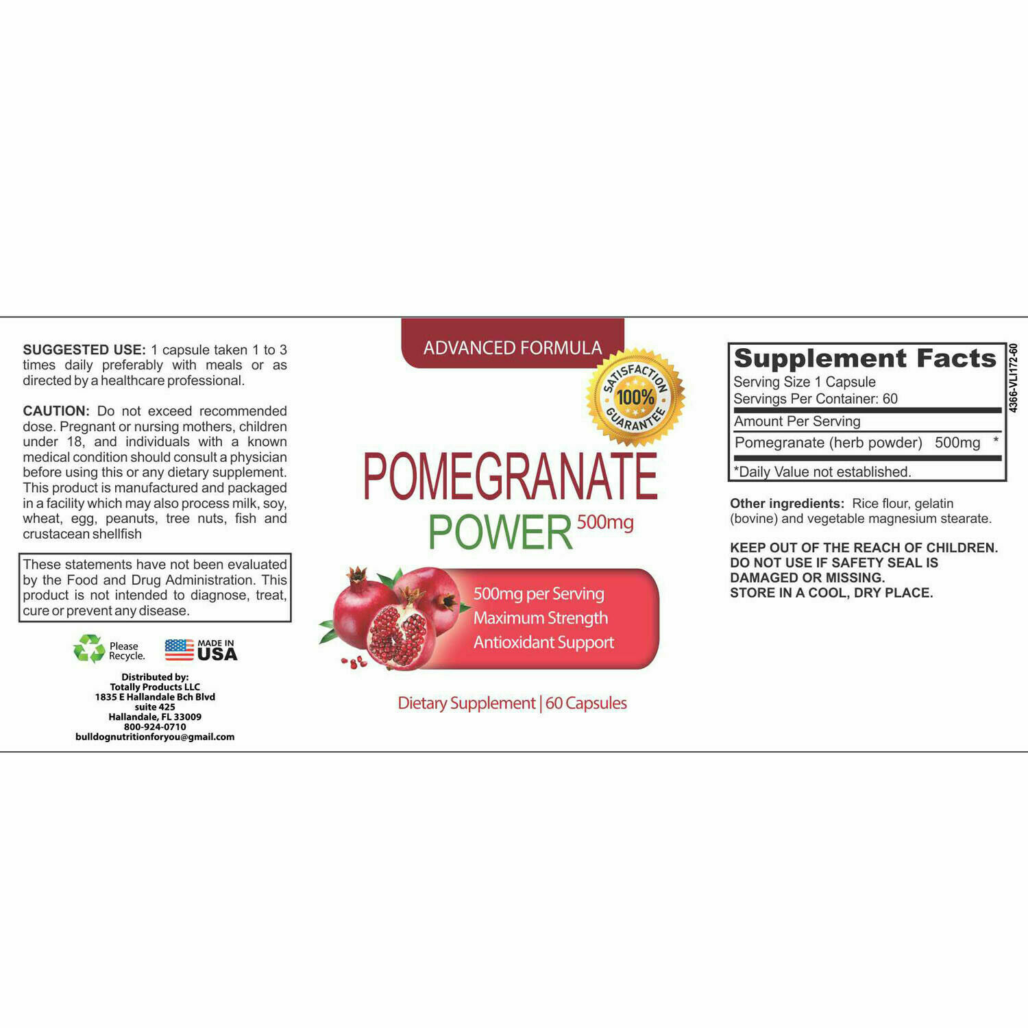 Pomegranate Extract Goji Berry 500mg Immune Support Weight Management Supplement