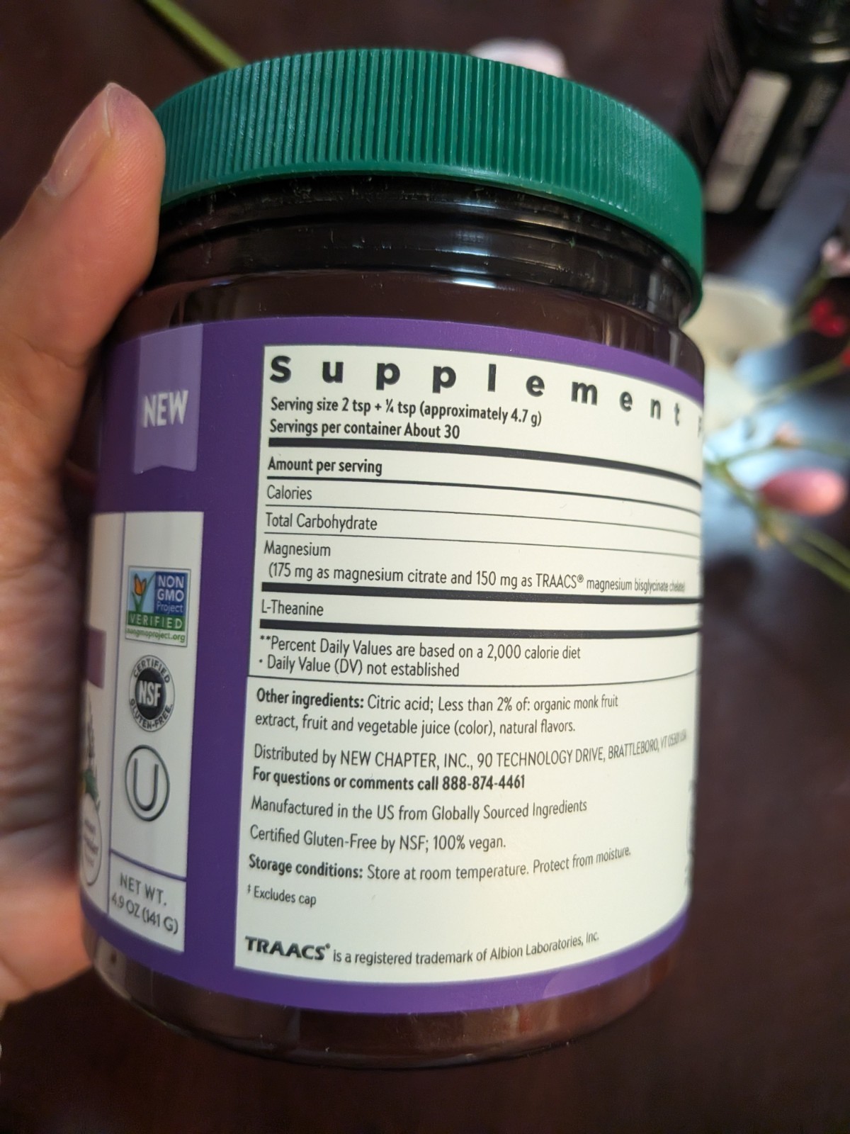 New Chapter Magnesium + L-Theanine Powder Lemon Lavender 4.9 oz Calm Focus Vegan