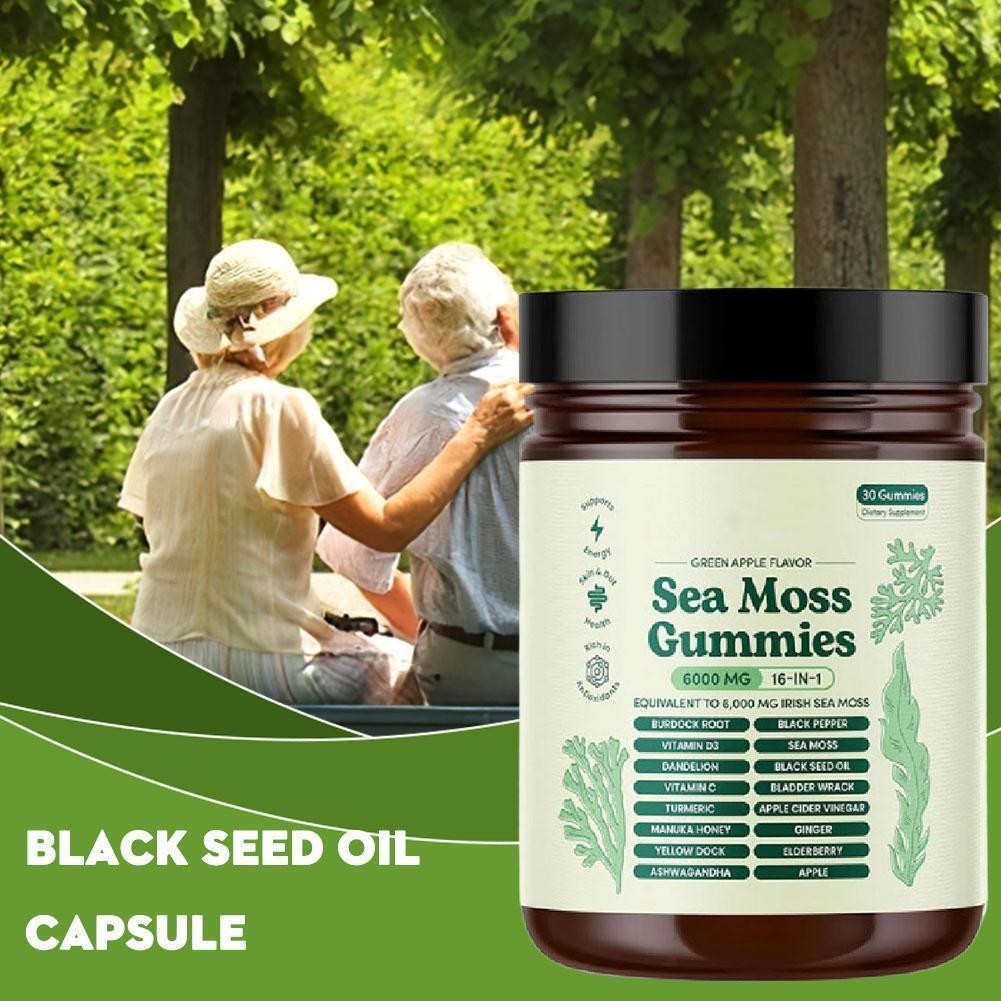 16 in 1 Organic Sea Moss Gummy | Irishmoss Extract 6000Mg | Green Apple Flavor
