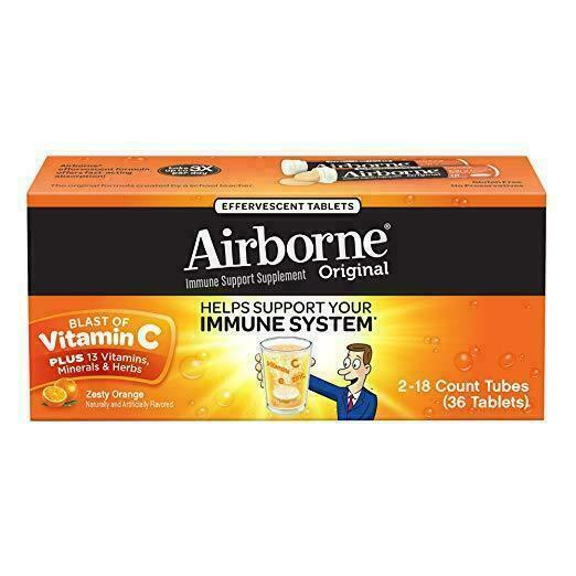 Airborne Zesty Orange Effervescent 1000mg of Vitamin C Tablets – 36 Count