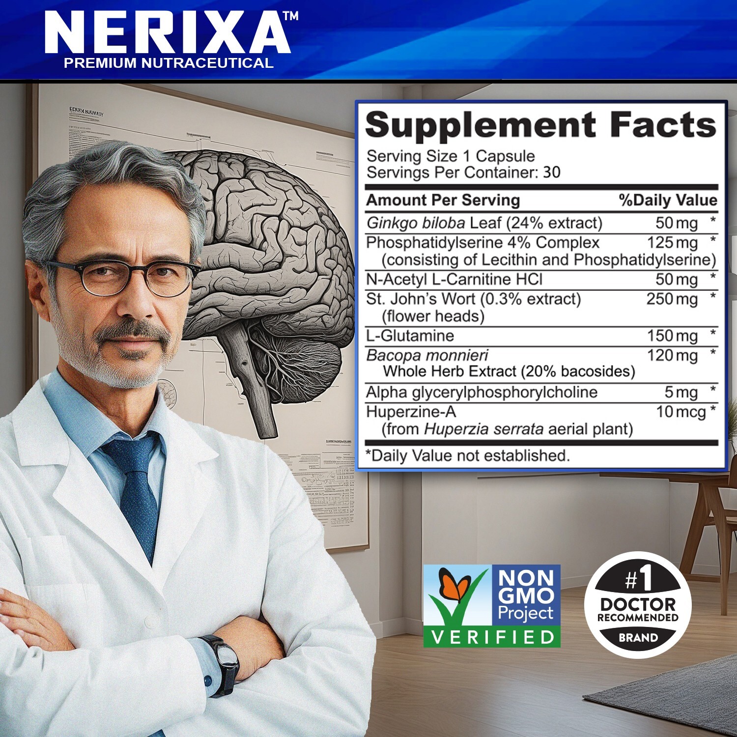 NERIXA Memory Brain Support – Memory, Mental clarity, concentration, focus