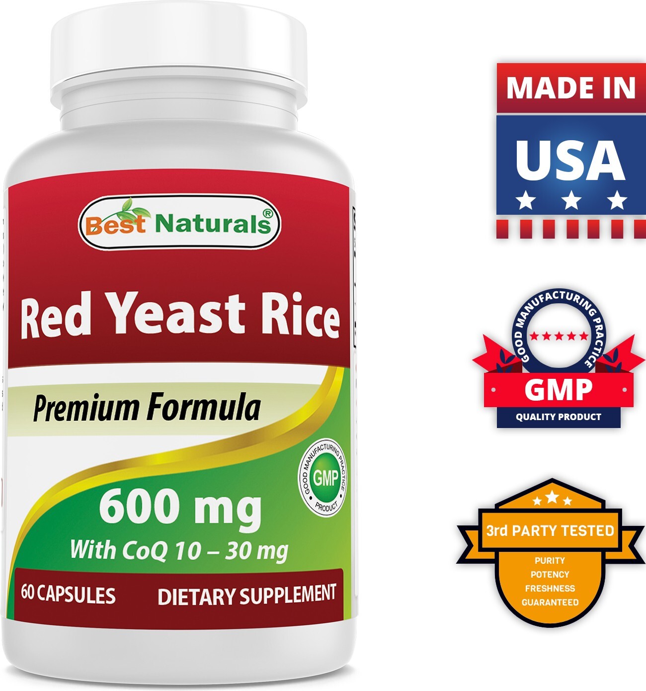 3 Pack Best Naturals Red Yeast Rice with COQ10 60 Capsules
