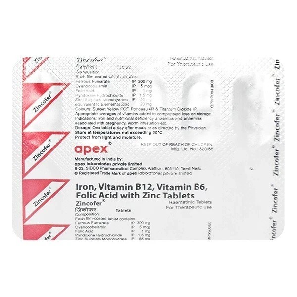 Zincofer Multivitamin 200 Tablets Iron, Vitamin B12, B6, Folic Acid with Zinc c0