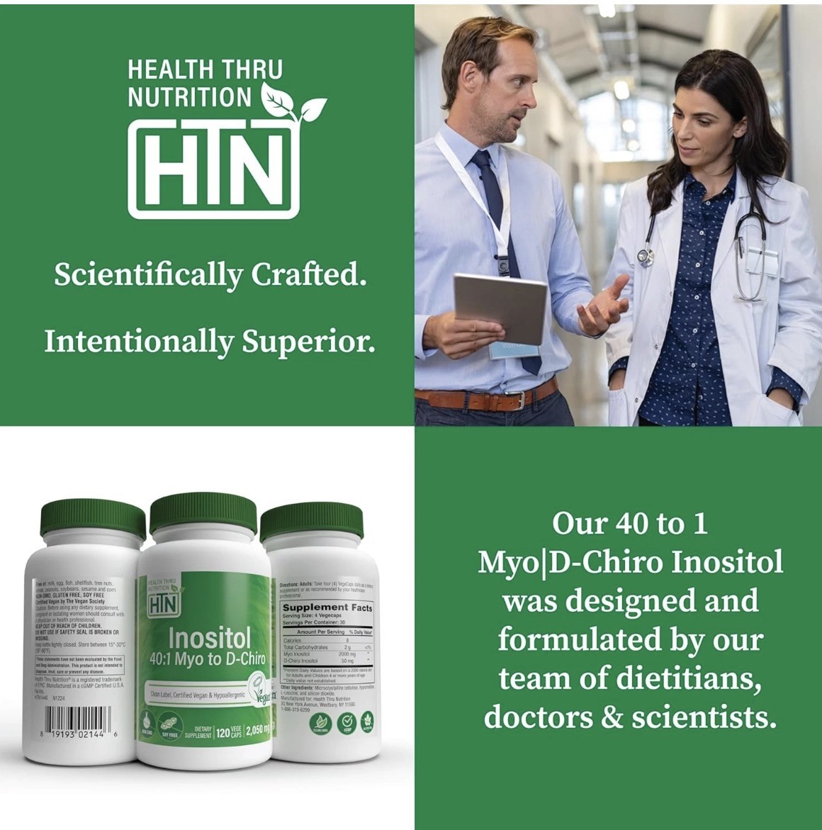Inositol Supplement 40:1 Myo-Inositol to D-Chiro-Inositol Ratio PCOS WOMEN