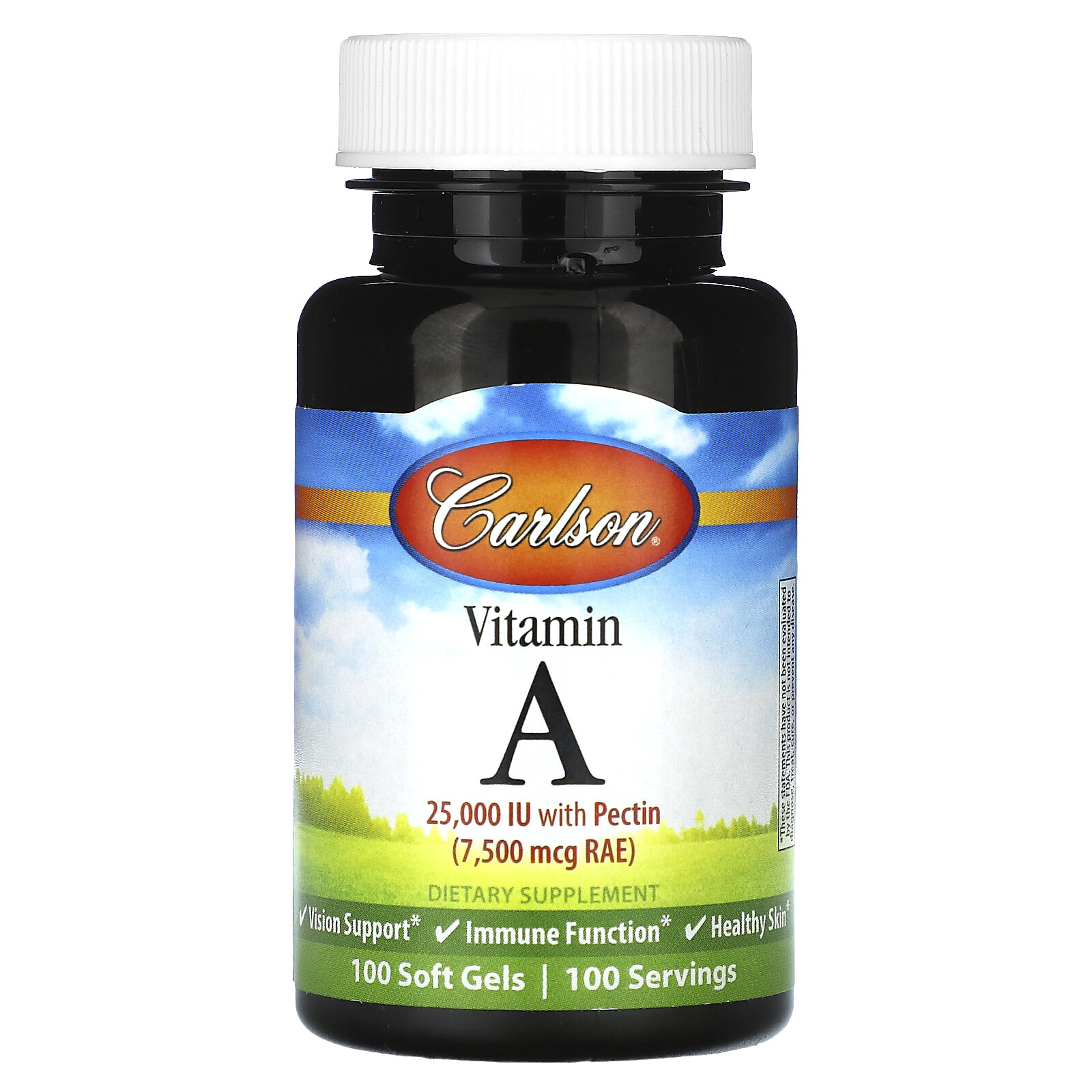 Vitamin A, 7,500 mcg RAE (2,5000 IU), 100 Soft Gels