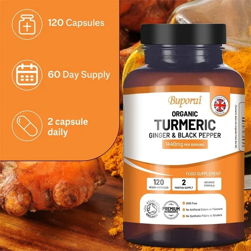 Organic Turmeric 120pcs, Promote Joint and Bone Health, Help Cellular Repair