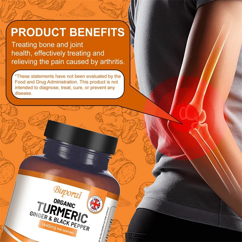 Organic Turmeric 120pcs, Promote Joint and Bone Health, Help Cellular Repair