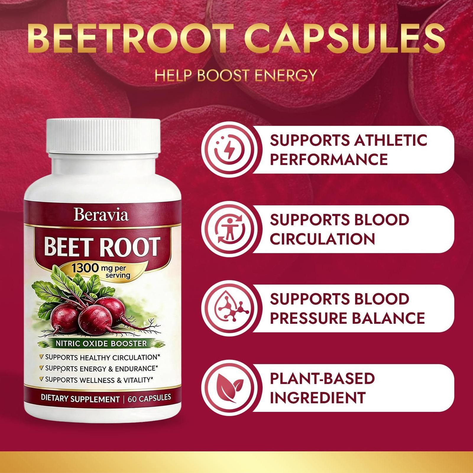 Beravia Beetroot Capsules 1300mg, Vegan, Non-GMO, And Gluten-Free – 60 Capsule1