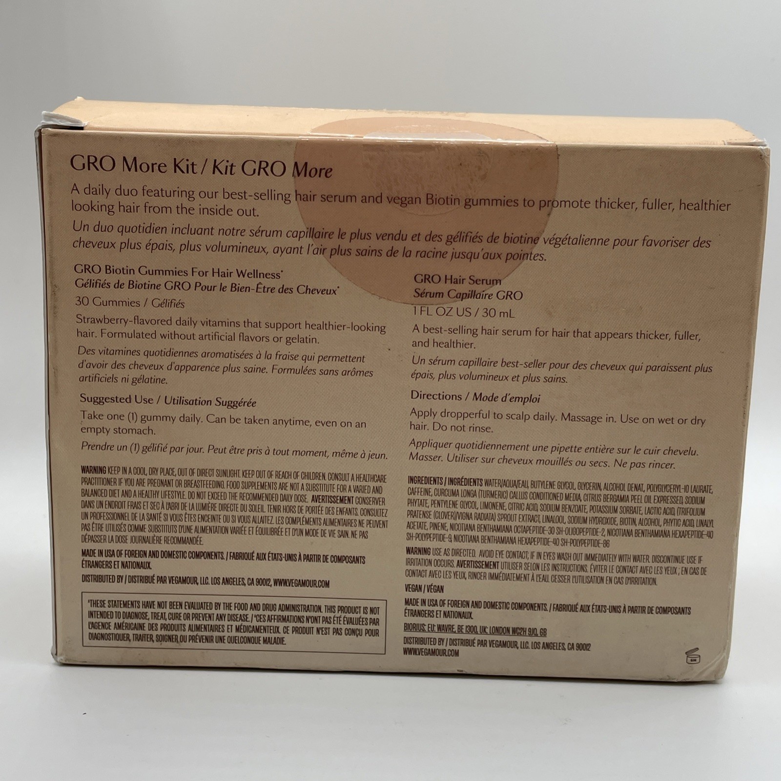 Vegamour GRO More Kit – 30 Gummies & Hair Serum (1 fl oz) Exp 5/2026 + Massager