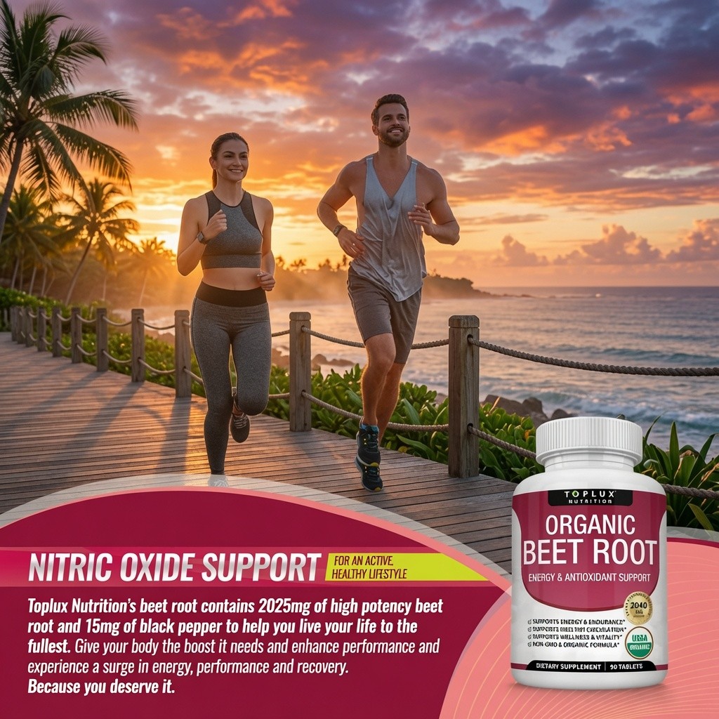 Toplux Organic Beet Root 2040mg Black Pepper Energy Endurance 90ct