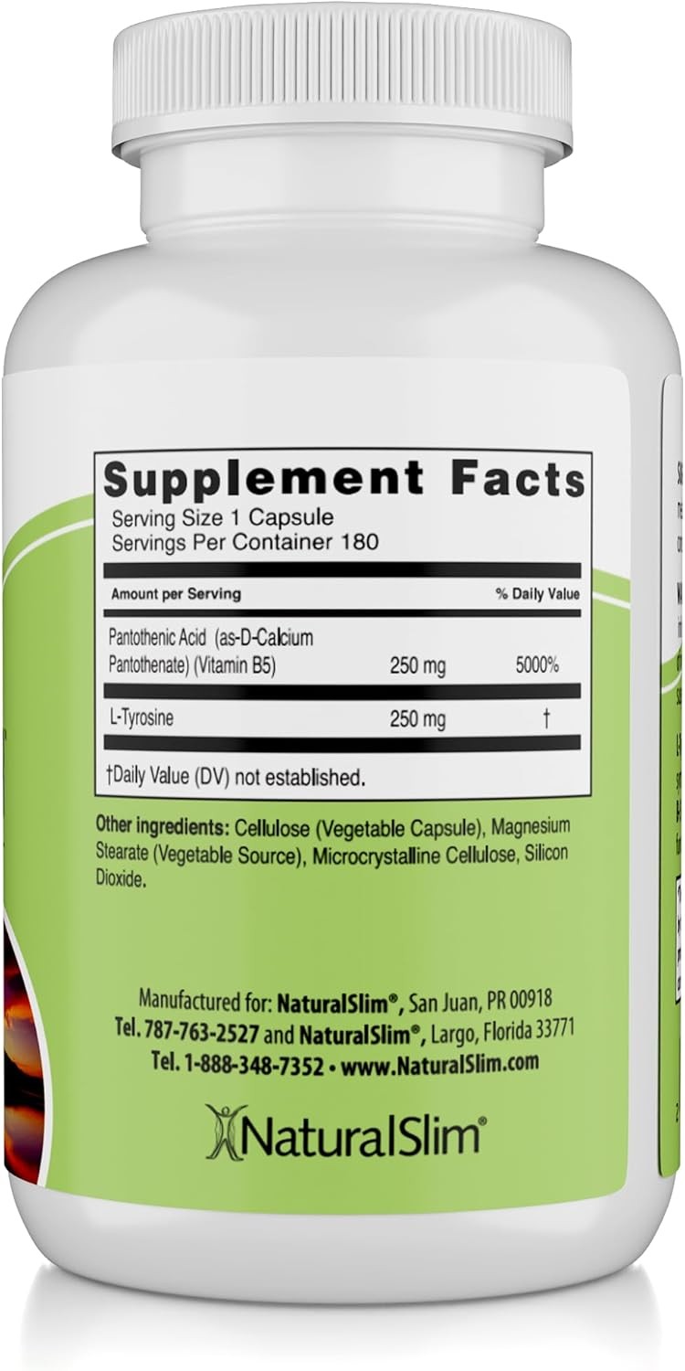 Naturalslim Stress Relief B5 Pantothenic Acid & L Tyrosine180 Capsules EXP:06/28