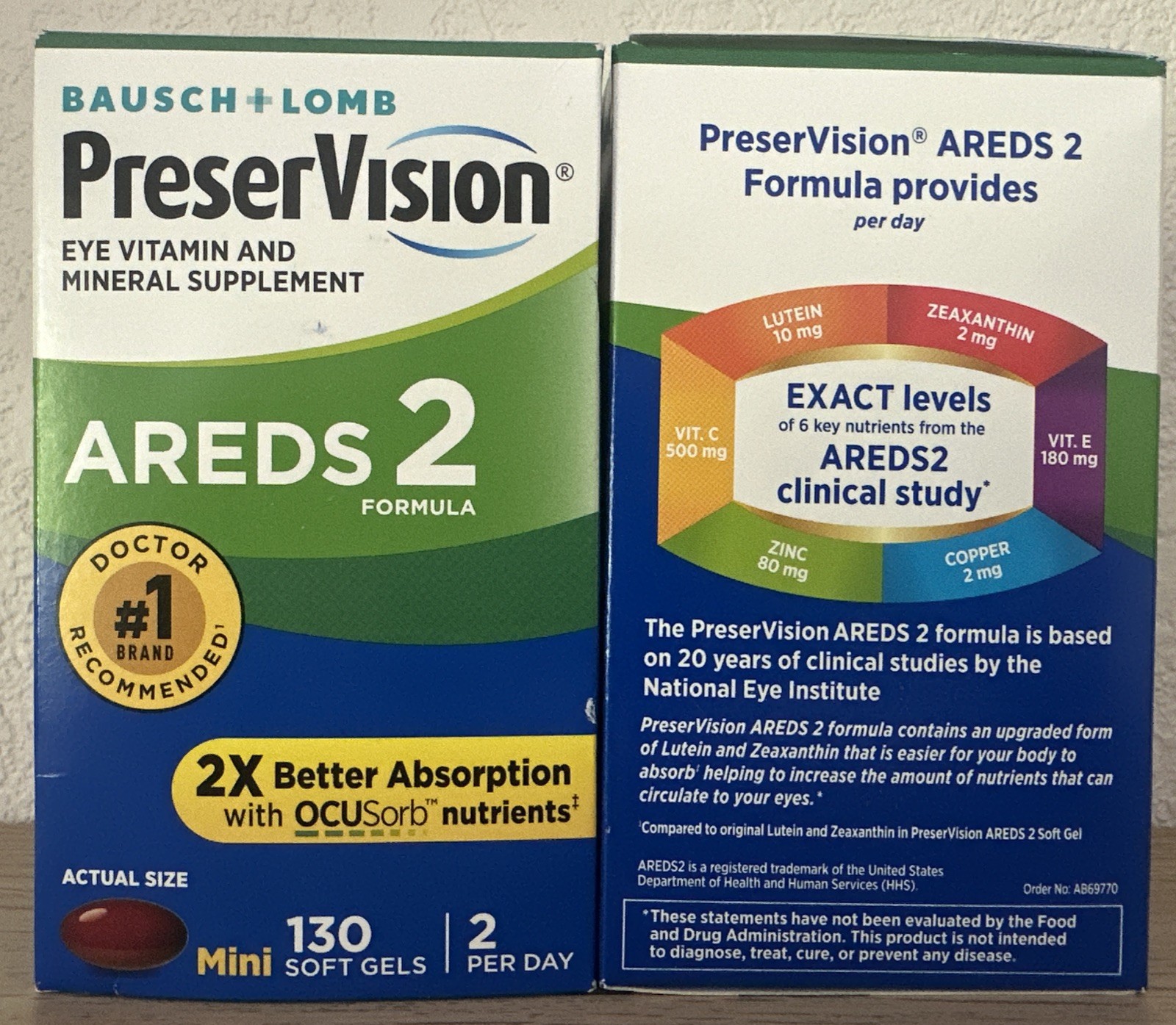 Bausch+Lomb PreserVision AREDS 2 Formula 130 Softgels Pack of 2 Exp 01/2027+