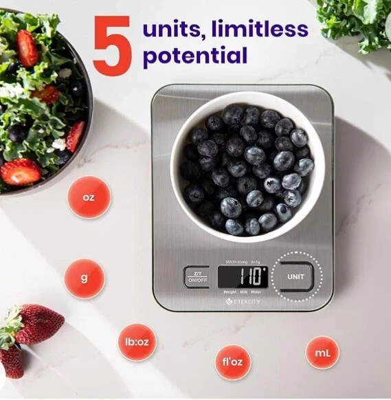 Etekcity Digital Kitchen Food Scale 11lb 5kg Stainless Steel Grams Ounces NEW