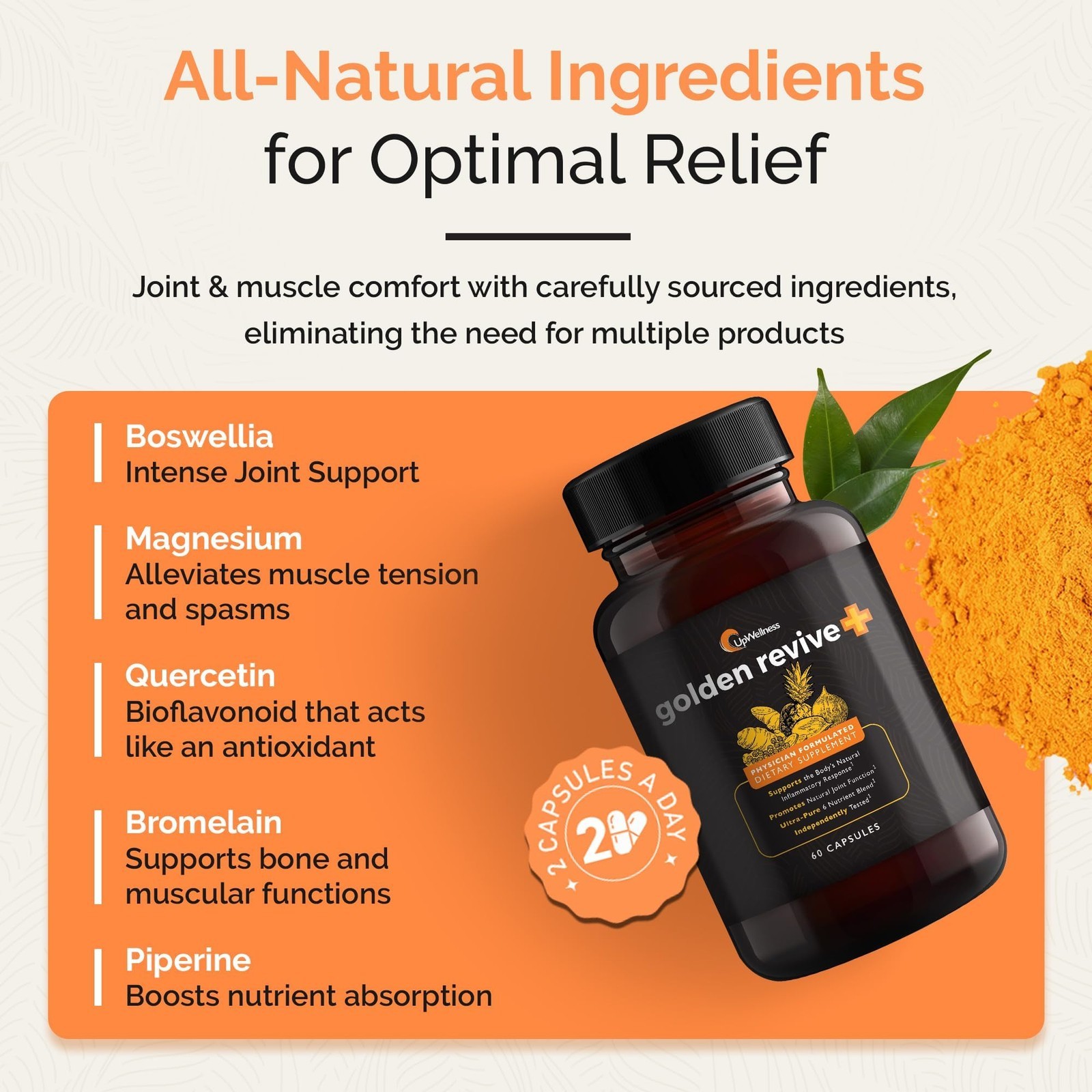 (Pack of 1) UpWellness Golden Revive + Joint Support Supplement 60 Counts