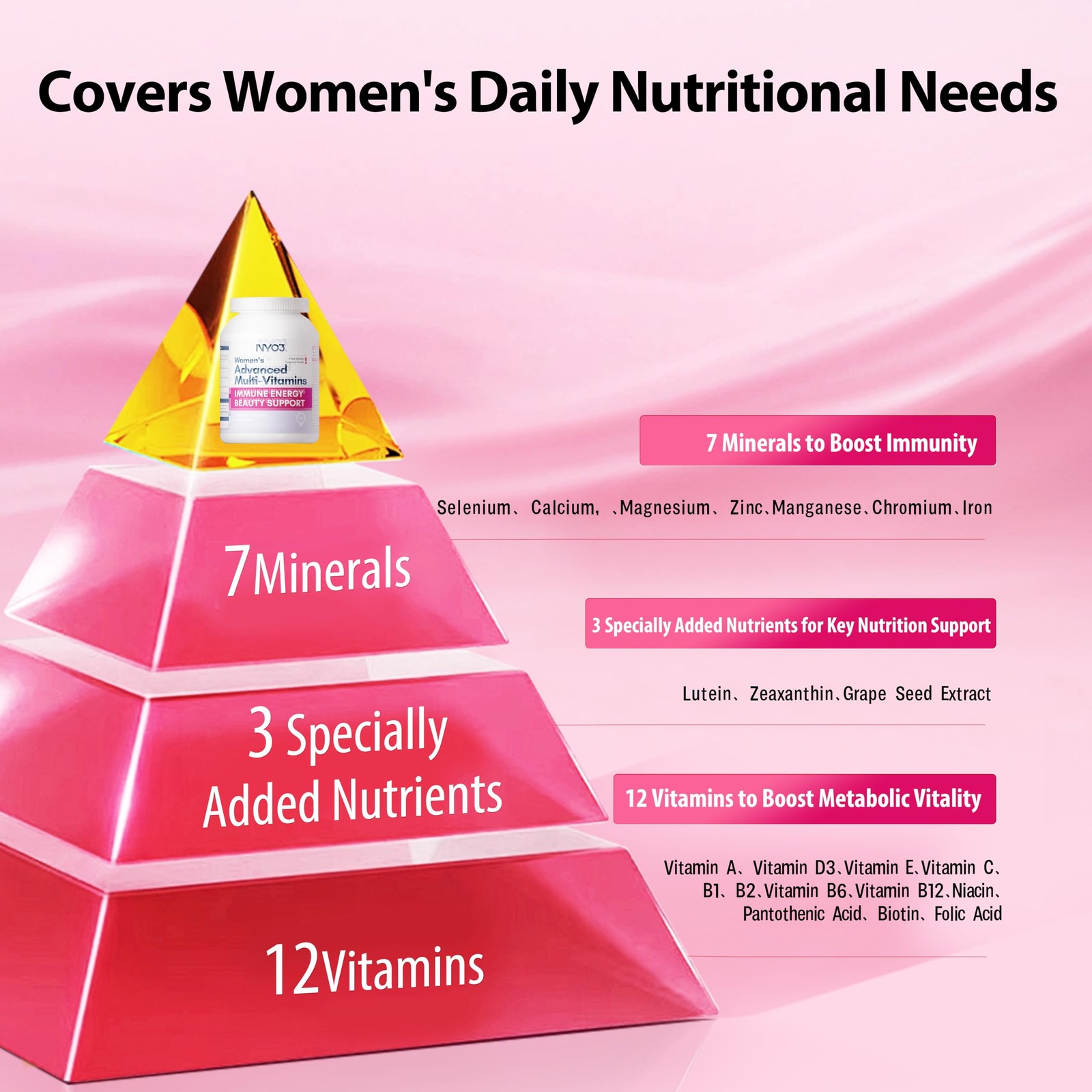NYO3 Multivitamin for Women with 22 Essential 60 Count (Pack of 1), Purple